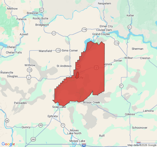 Map of septic coverage in Hartline, WA