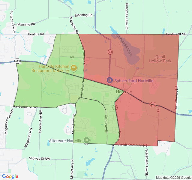 Map of septic coverage in Hartville, OH