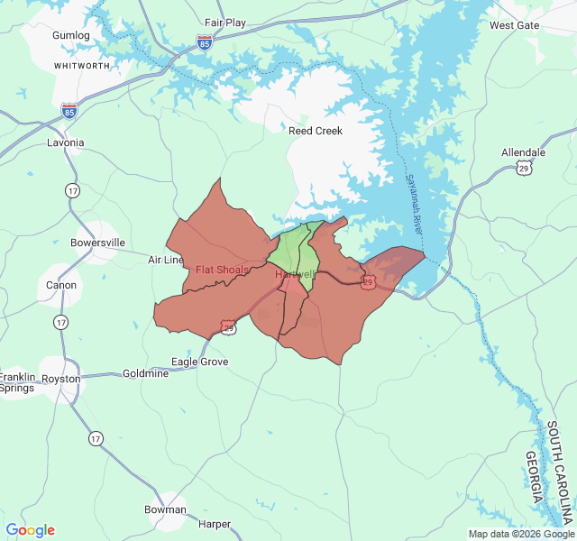 Map of septic coverage in Hartwell, GA