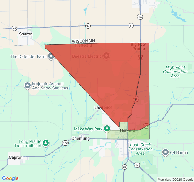 Map of septic coverage in Harvard, IL