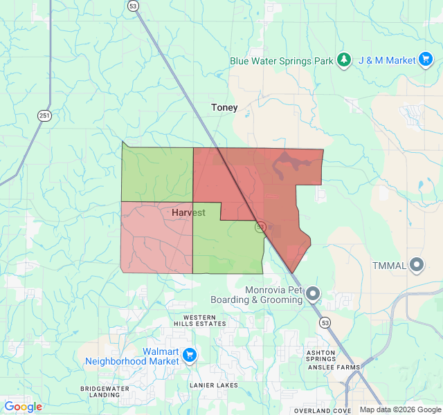 Map of septic coverage in Harvest, AL
