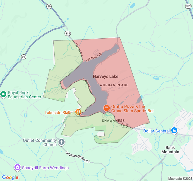 Map of septic coverage in Harveys Lake, PA