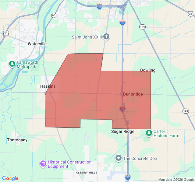 Map of septic coverage in Haskins, OH