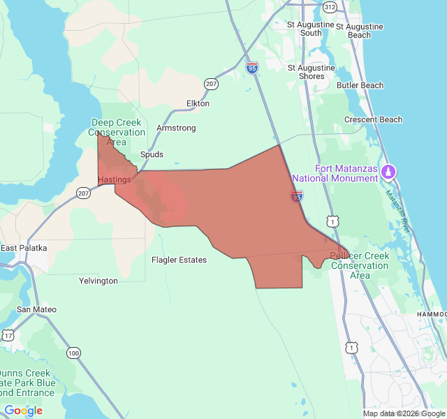 Map of septic coverage in Hastings, FL