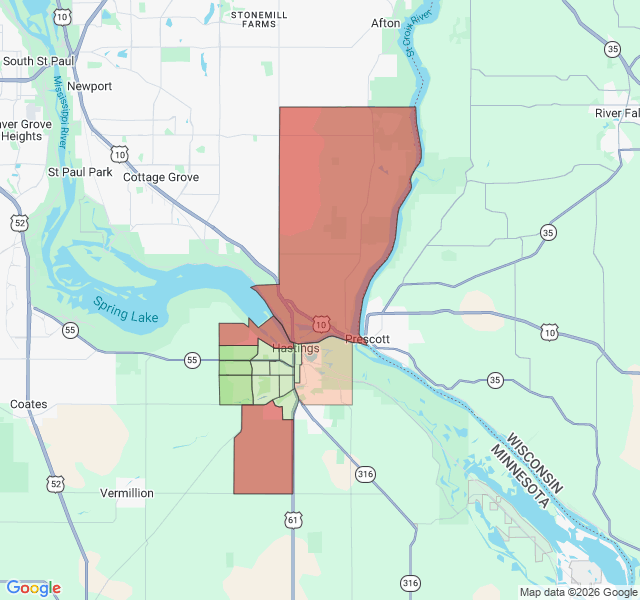 Map of septic coverage in Hastings, MN