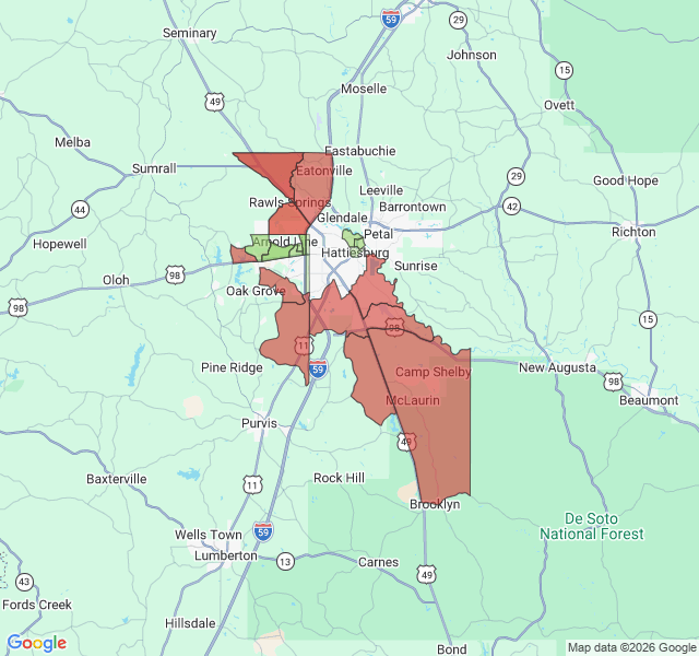 Map of septic coverage in Hattiesburg, MS