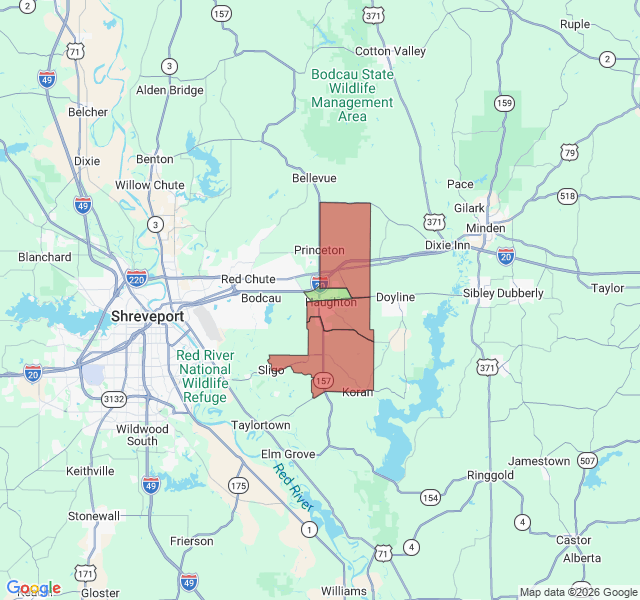 Map of septic coverage in Haughton, LA