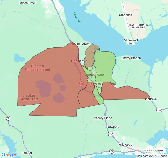 Map of septic coverage in Havelock, NC