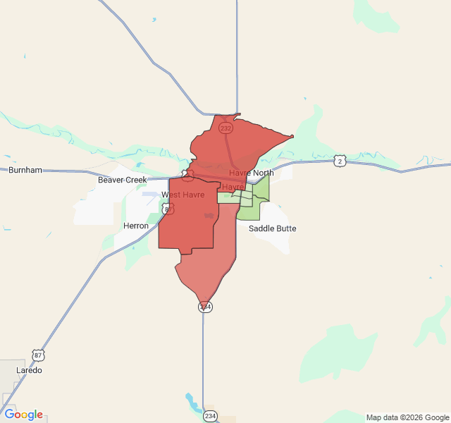 Map of septic coverage in Havre, MT