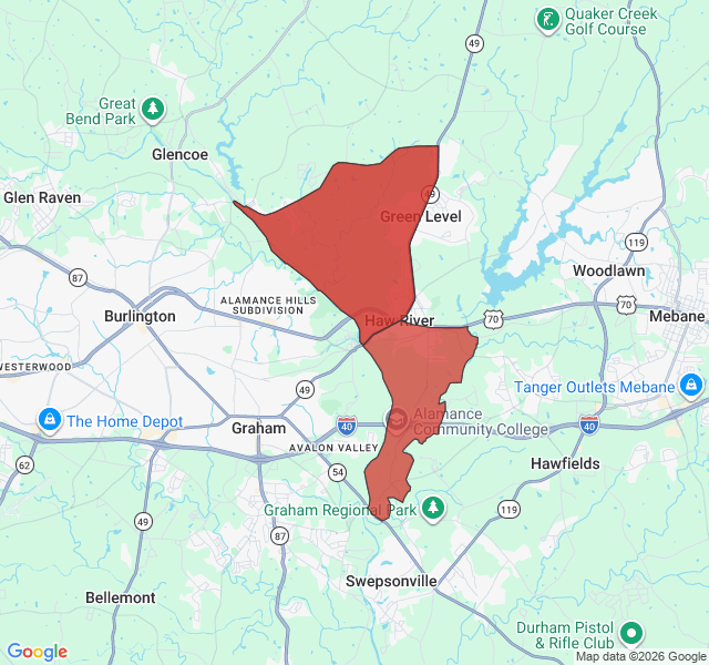 Map of septic coverage in Haw River, NC