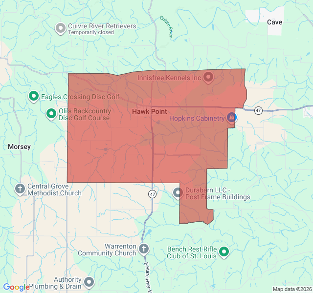 Map of septic coverage in Hawk Point, MO