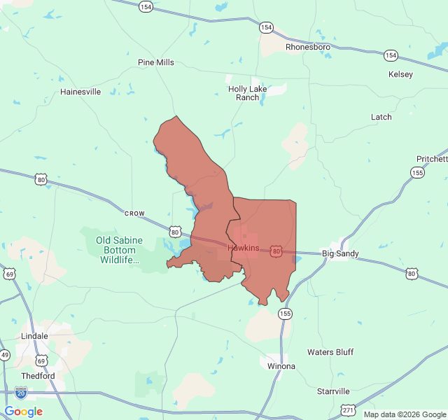 Map of septic coverage in Hawkins, TX