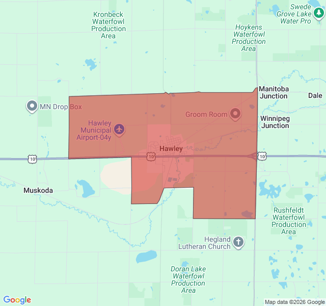 Map of septic coverage in Hawley, MN