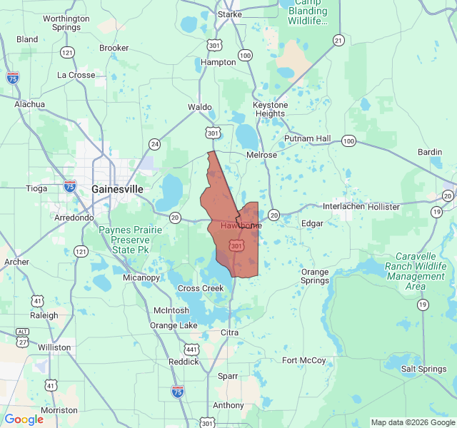 Map of septic coverage in Hawthorne, FL