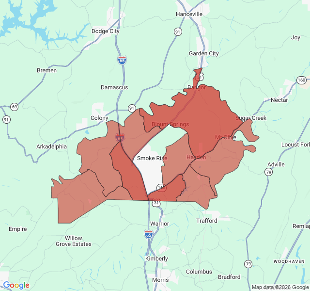 Map of septic coverage in Hayden, AL