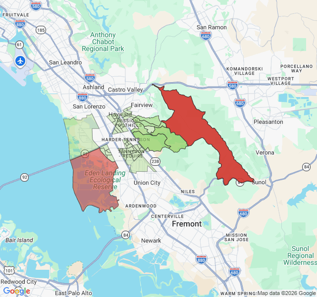 Map of septic coverage in Hayward, CA