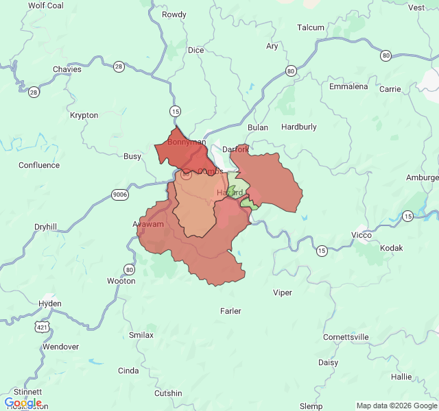 Map of septic coverage in Hazard, KY