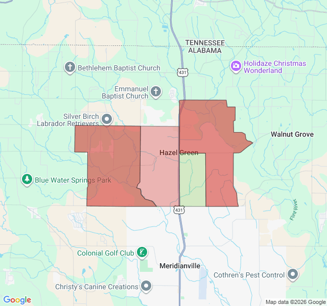 Map of septic coverage in Hazel Green, AL