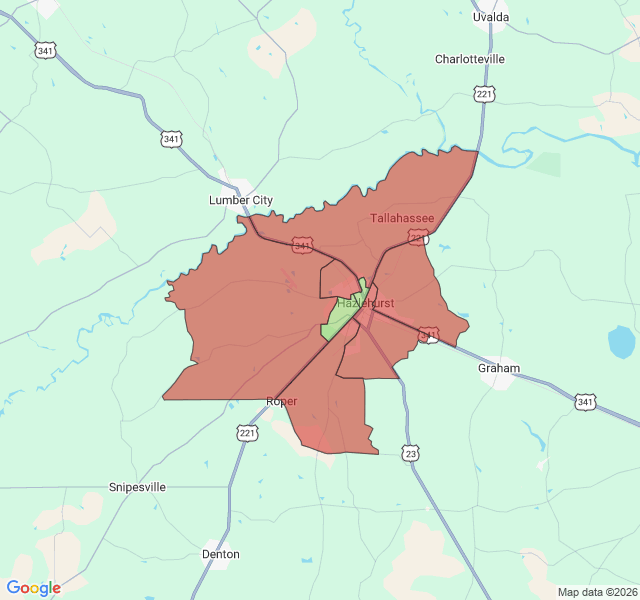 Map of septic coverage in Hazlehurst, GA