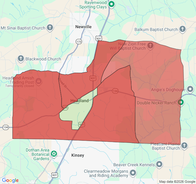 Map of septic coverage in Headland, AL