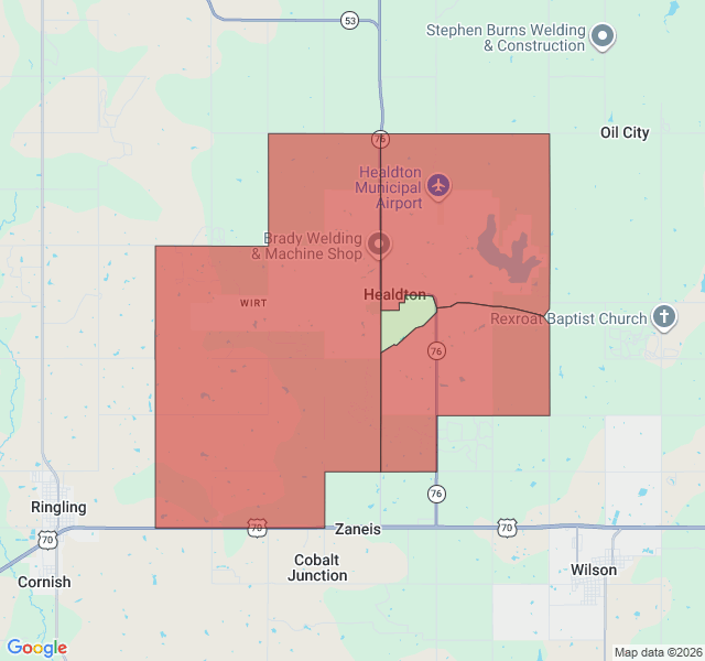 Map of septic coverage in Healdton, OK