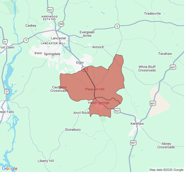 Map of septic coverage in Heath Springs, SC