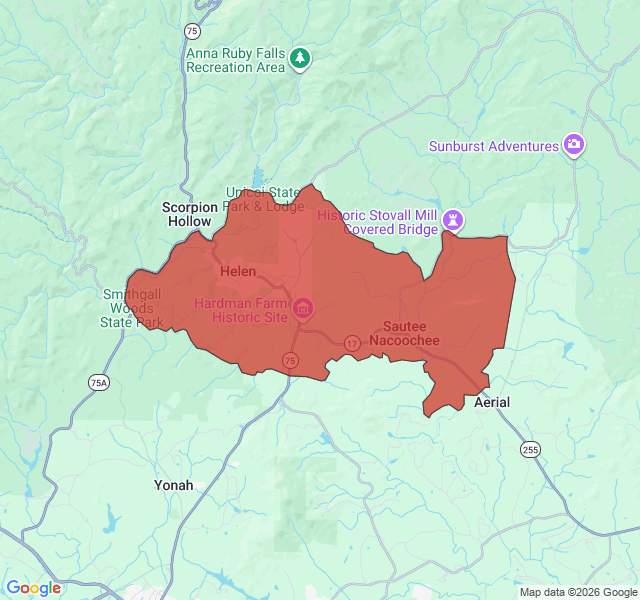 Map of septic coverage in Helen, GA
