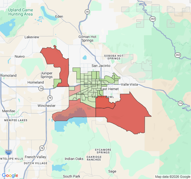 Map of septic coverage in Hemet, CA