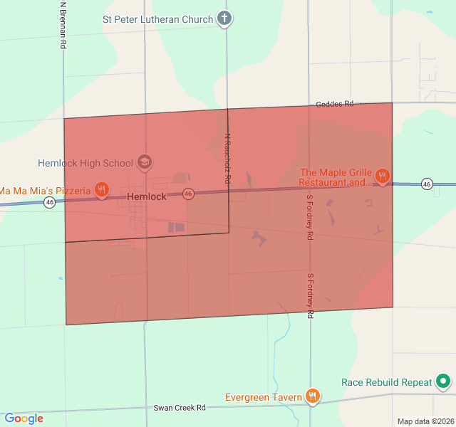 Map of septic coverage in Hemlock, MI