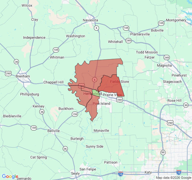 Map of septic coverage in Hempstead, TX