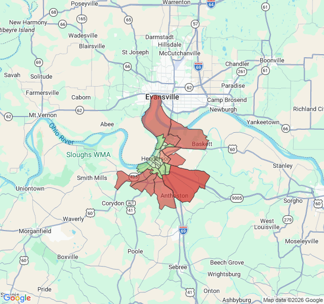 Map of septic coverage in Henderson, KY