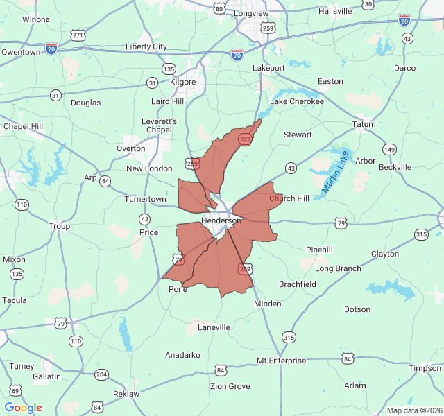 Map of septic coverage in Henderson, TX