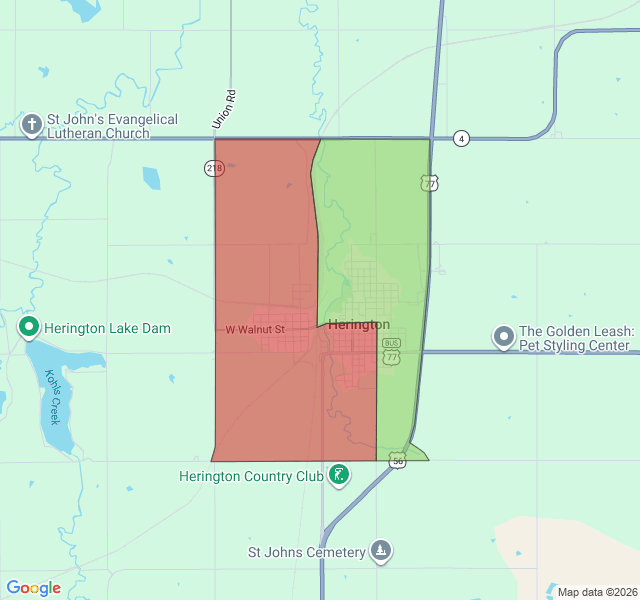 Map of septic coverage in Herington, KS