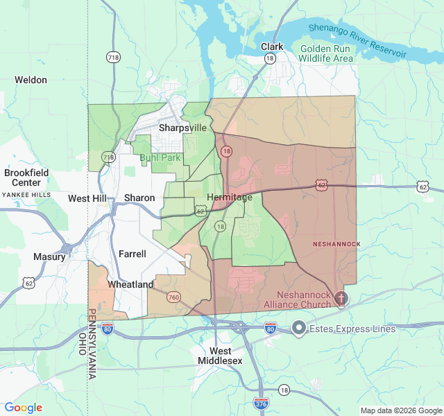 Map of septic coverage in Hermitage, PA