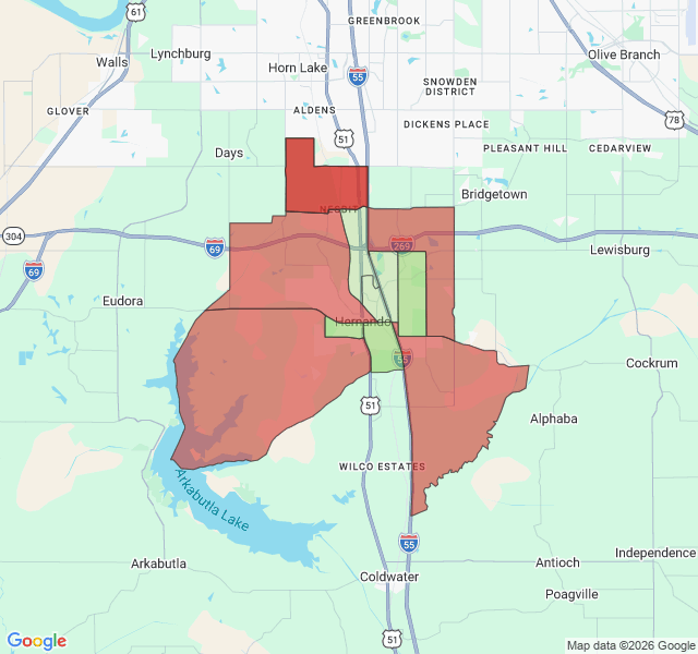 Map of septic coverage in Hernando, MS