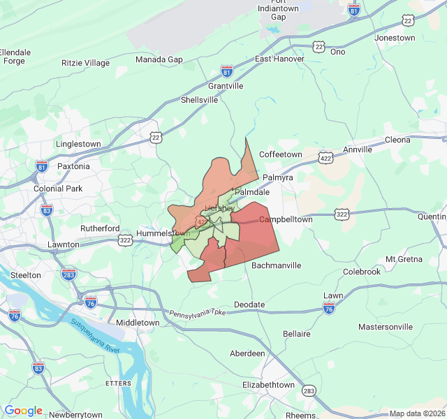 Map of septic coverage in Hershey, PA