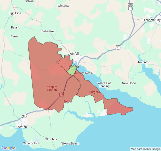 Map of septic coverage in Hertford, NC