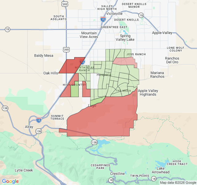 Map of septic coverage in Hesperia, CA