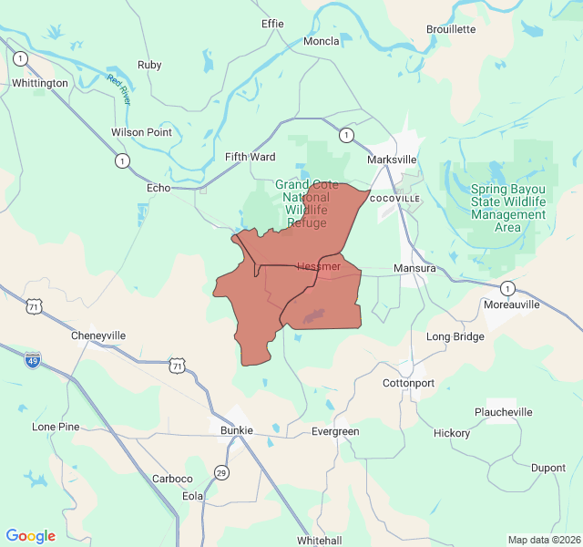 Map of septic coverage in Hessmer, LA