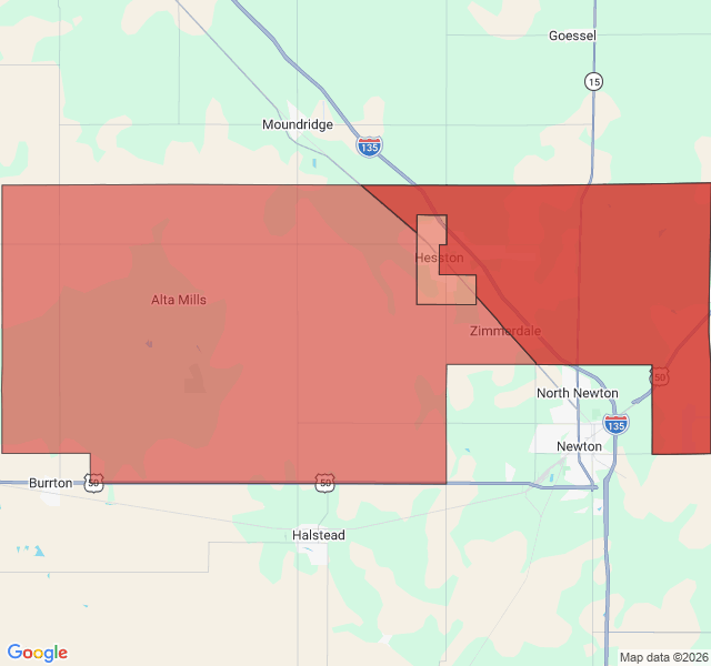 Map of septic coverage in Hesston, KS