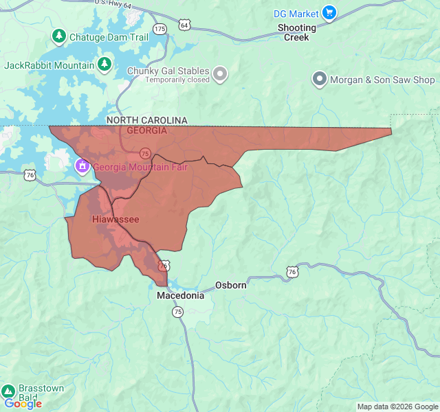 Map of septic coverage in Hiawassee, GA