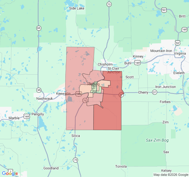 Map of septic coverage in Hibbing, MN