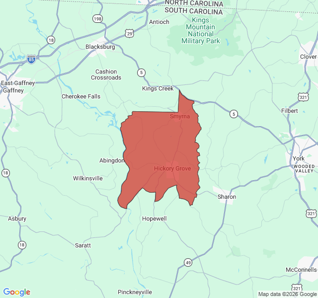 Map of septic coverage in Hickory Grove, SC