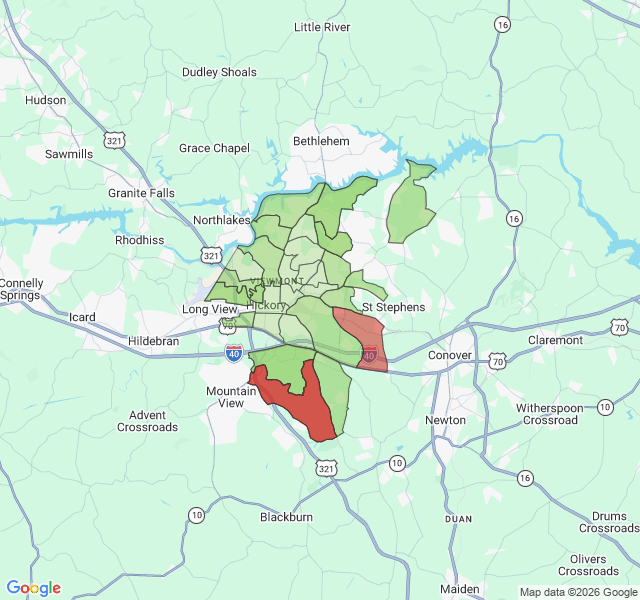 Map of septic coverage in Hickory, NC