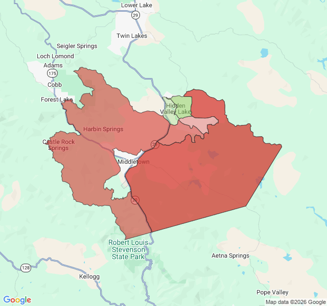 Map of septic coverage in Hidden Valley Lake, CA