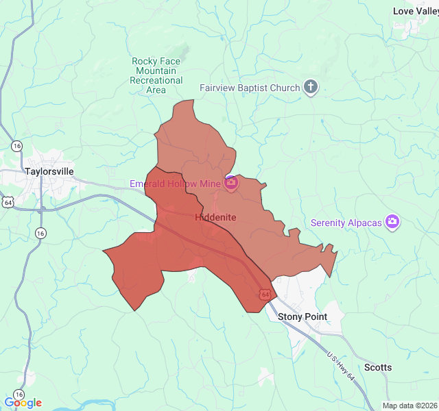 Map of septic coverage in Hiddenite, NC