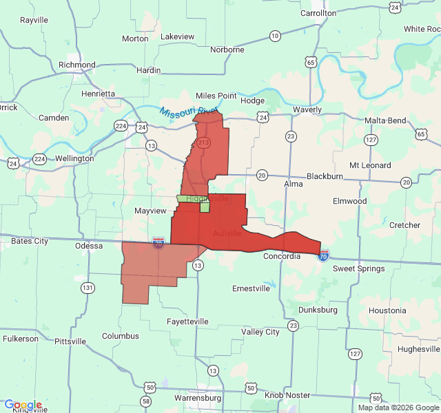 Map of septic coverage in Higginsville, MO
