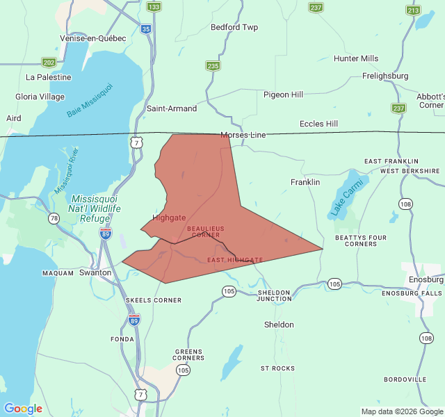 Map of septic coverage in Highgate Center, VT