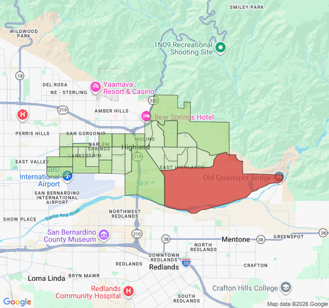 Map of septic coverage in Highland, CA