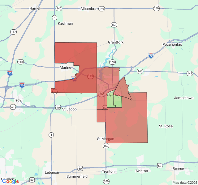 Map of septic coverage in Highland, IL